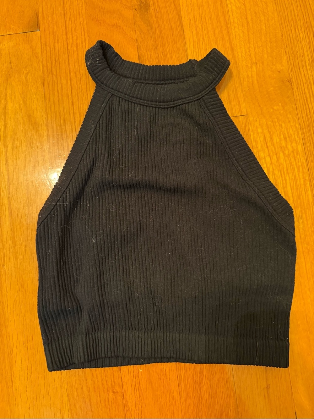 aerie Black Ribbed Halter Crop Top